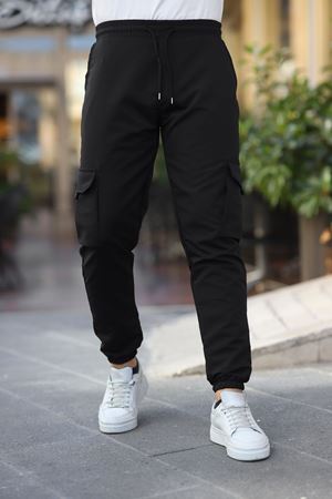 Erkek Paraşüt Kumaş Tarz Cepli Paça Ve Bel Lastikli Jogger Spor Pantolon AA.SİYAH