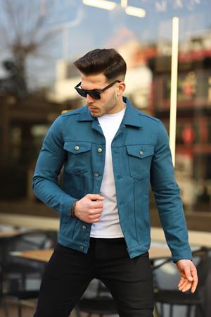 Erkek A Kalite Slim Fit Denim Kot Ceket İNDİGO