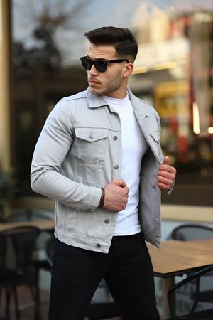Erkek A Kalite Slim Fit Denim Kot Ceket A.GRİ
