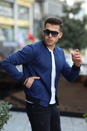 Erkek Dar Kesim Nubuk Süet Astarsız Likralı Su Itici Kolej Ceket LACİVERT