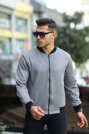 Erkek Dar Kesim Nubuk Süet Astarsız Likralı Su Itici Kolej Ceket GRİ