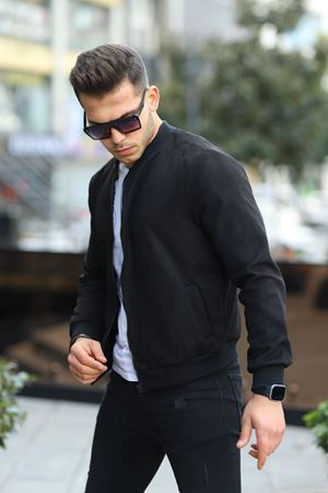 Erkek Dar Kesim Nubuk Süet Astarsız Likralı Su Itici Kolej Ceket SİYAH