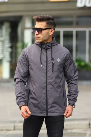 Erkek Içi Astarlı Suya Dayanıklı Kapüşonlu Cepli Yağmurluk K.GRİ