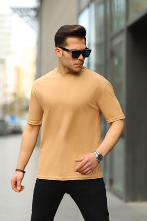 Erkek Oversize Baskısız Tişört CAMEL