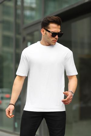 Erkek Oversize Baskısız Tişört BEYAZ