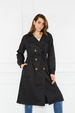 Astarsız Cepli Düğmeli Kuşaklı Yazlık Trenç SİYAH