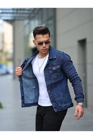 Erkek A Kalite Slim Fit Denim Kot Ceket A.LACİVERT