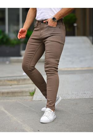 Erkek Slim Fit Likralı Denim Kot Pantolon Jean KAHVE
