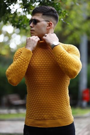 Erkek Boğazlı Triko Kazak HARDAL