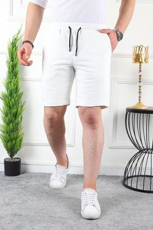 Erkek Üç İplik Compack Penye  Bel Lastikli Slim Fit Kapri Ekru