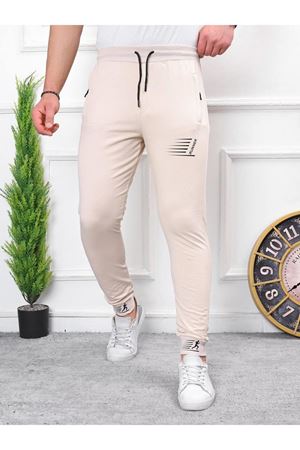 Erkek İki İplik Compact Kumaş Baskılı Manşetli Eşofman KREM