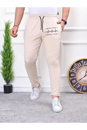 Erkek İki İplik Compact Kumaş Baskılı Eşofman KREM