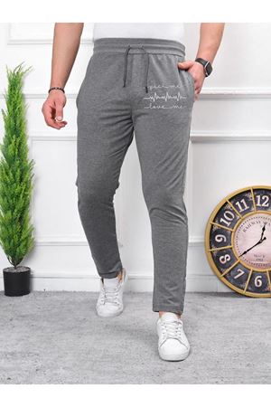 Erkek İki İplik Compact Kumaş Baskılı Eşofman FÜME