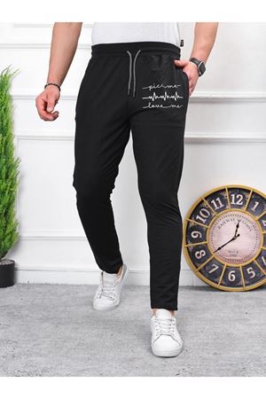 Erkek İki İplik Compact Kumaş Baskılı Eşofman SİYAH