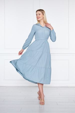 Kadın Katlı Gömlek Yaka Elbise MİNT