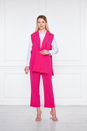 Kadın Bel Bağlama Yelek Takım Fuşya