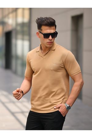 Erkek Slim Fit Waffle Kumaş Patlı ( V ) T-Shirt SÜTLÜ KAHVE