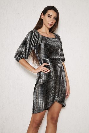 Kare Yaka Lastikli Yarım Kol Eteği Anvelop Mini Elbise GRİ