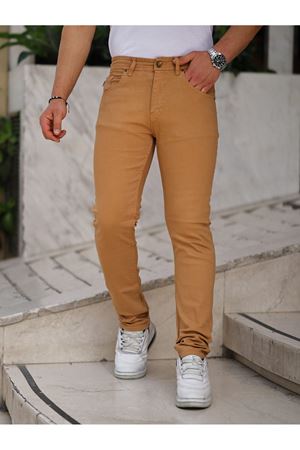 Erkek Yüksel Bel Bol Kesim Boru Paça Kot Pantolon Regular Fit Jean CAMEL