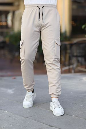 Erkek Paraşüt Kumaş Tarz Cepli Paça Ve Bel Lastikli Jogger Spor Pantolon TAŞ