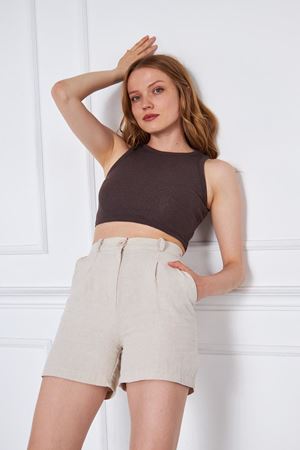 Kadın Düz Crop Top Bluz KAHVE