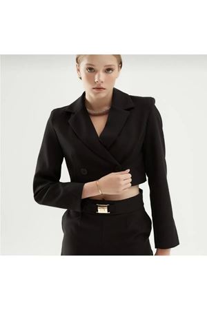 Kruvaze Crop Blazer Ceket Siyah SİYAH