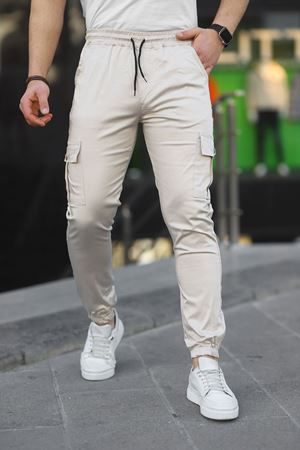 Erkek Slim Fit Beli Ve Paçası Lastikli Kargo Cep Pantolon TAŞ