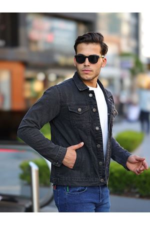 Erkek A Kalite Slim Fit Denim Kot Ceket K.GRİ