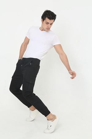 ERKEK KÖRÜKLÜ JOGGER PAÇA LASTİKLİ PANTOLON SİYAH