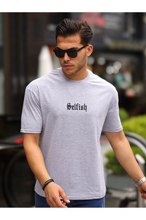 Erkek Oversize T-Shirt SELFİSH GRİ