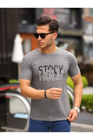 Stockholm Baskılı Sıfır Yaka T-Shirt FÜME