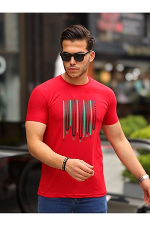 Baskılı Sıfır Yaka T-Shirt KIRMIZI