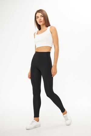 Karyukalı Oval Cepli Tam Boy Tayt SİYAH