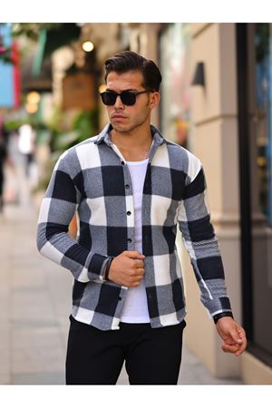 Erkek Kare Desen Polar Rahat Kalıp Gömlek SİYAH
