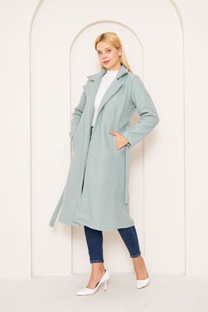 Kadın Yün Karışımlı Astarsız Buklet Kaban SU YEŞİLİ