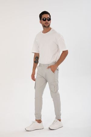 ERKEK BEL KEMERLİ KÖRÜKLÜ JOGGER PAÇA LASTİKLİ PANTOLON GRİ