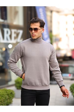 Boğazlı Cepli Üç iplik sweat VİZON