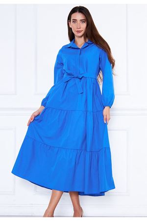 Kadın Katlı Gömlek Yaka Elbise SAKS MAVİ