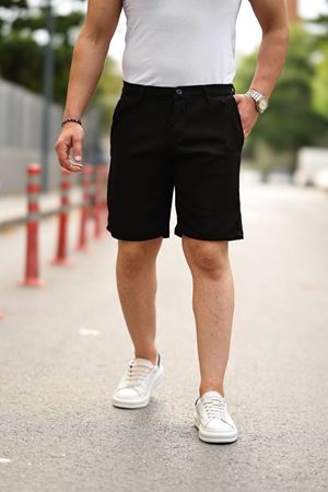 Erkek Örgü Gabardin Cepli Esnek Kumaş Slim Fit Kapri Şort SİYAH