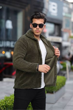 Düğmeli Pelüş Ceket HAKİ