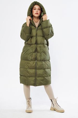 Kadın Siyah Kapüşonlu Uzun Oversize Şişme Mont HAKİ