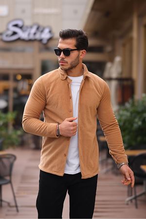 Erkek Polar Rahat Kalıp Gömlek CAMEL