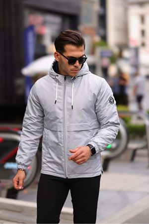 Erkek Içi Kürklü Suya Dayanıklı Reflektörlü Kapüşonlu Yağmurluk A.GRİ