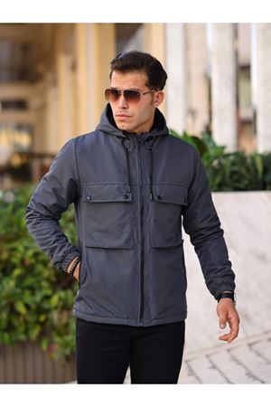 Erkek Içi Kürklü Suya Dayanıklı Körük Cep Kapüşonlu Cepli Yağmurluk K.GRİ