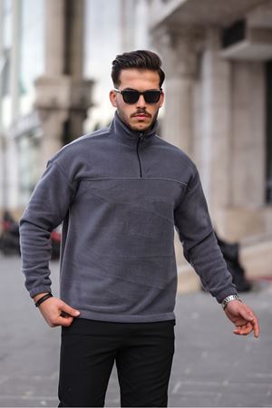 Yarım Fermuarlı Polar Sweatshirt FÜME