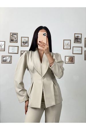 Paça Düğmeli Ceket Pantolon Takım KREM