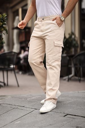 Erkek Kargo Cepli Baggy Pantolon BEJ