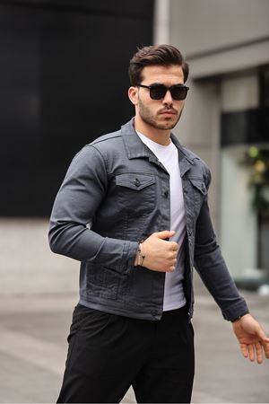 Erkek A Kalite Slim Fit Denim Kot Ceket K.FÜME