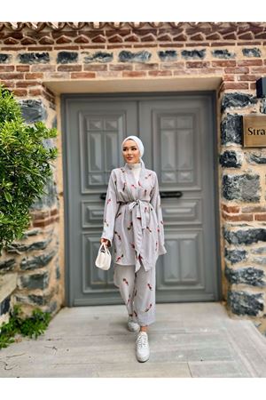 Nakışlı Kimono Takım GRİ
