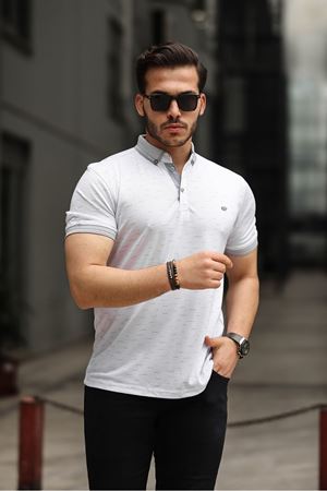 Erkek Kıvrılmaz Polo Yaka Cepsiz Slim Fit Desenli T-Shirt GRİ